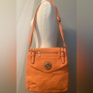 Coral faux leather crossbody